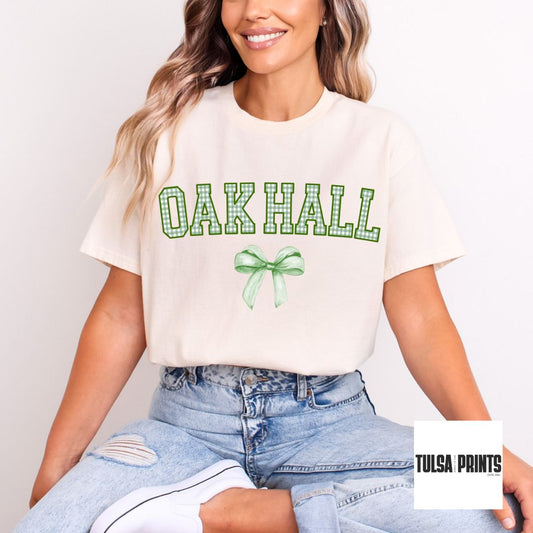 DTF OAK HALL GREEN GINGHAM BOW TRANSFER