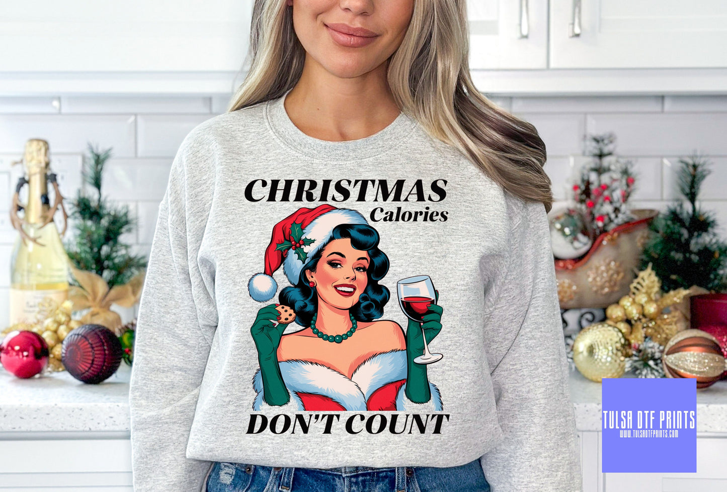 DTF CHRISTMAS CALORIES DON'T COUNT RETRO GIRL TRANSFER