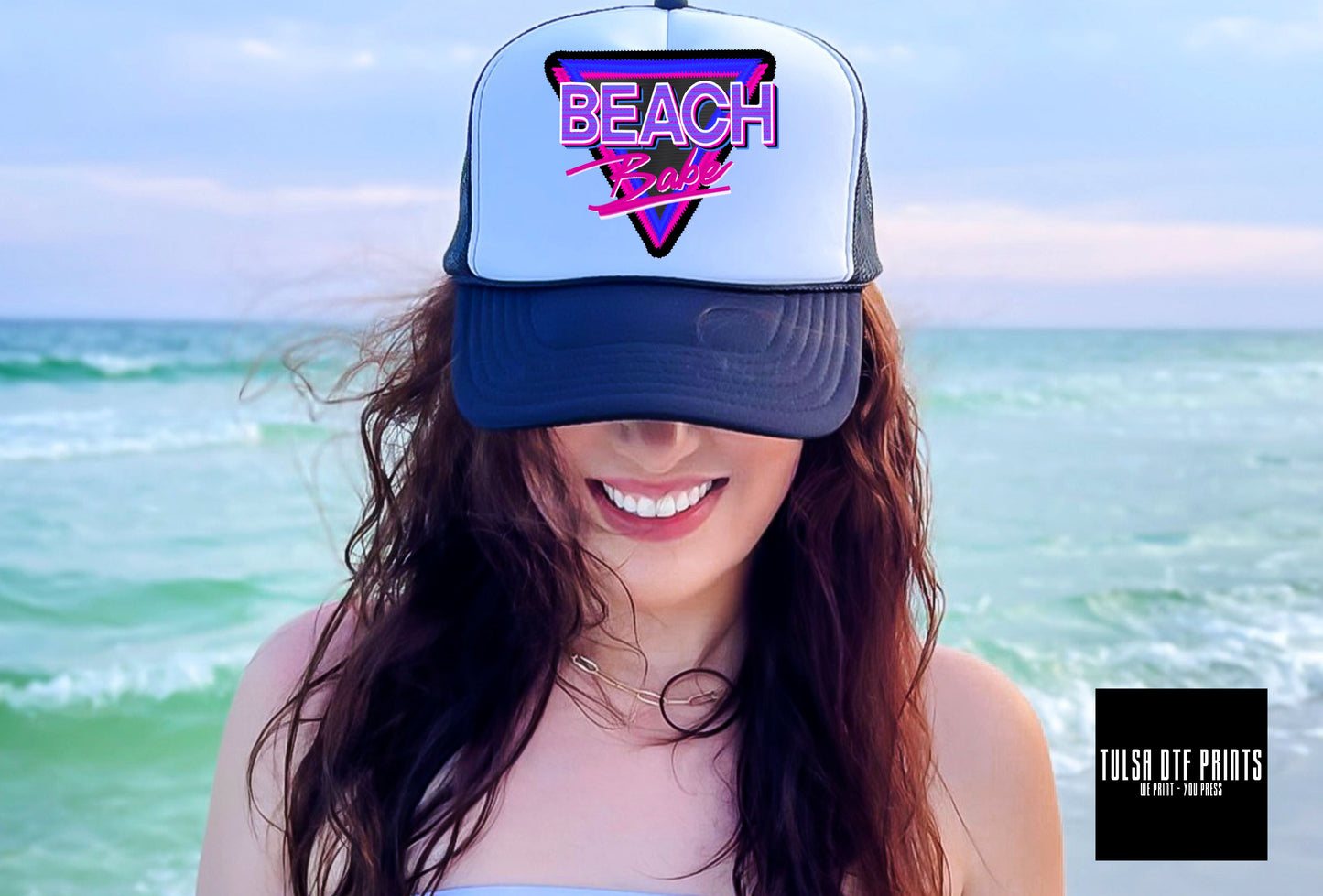 DTF BEACH BABE FAUX PATCH TRANSFER