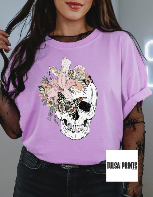 DTF FLOWER SKULL TRANSFER