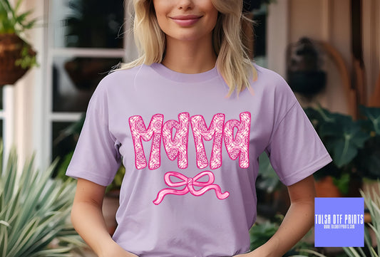 DTF MAMA FLORAL W/ PINK BOW TRANSFER