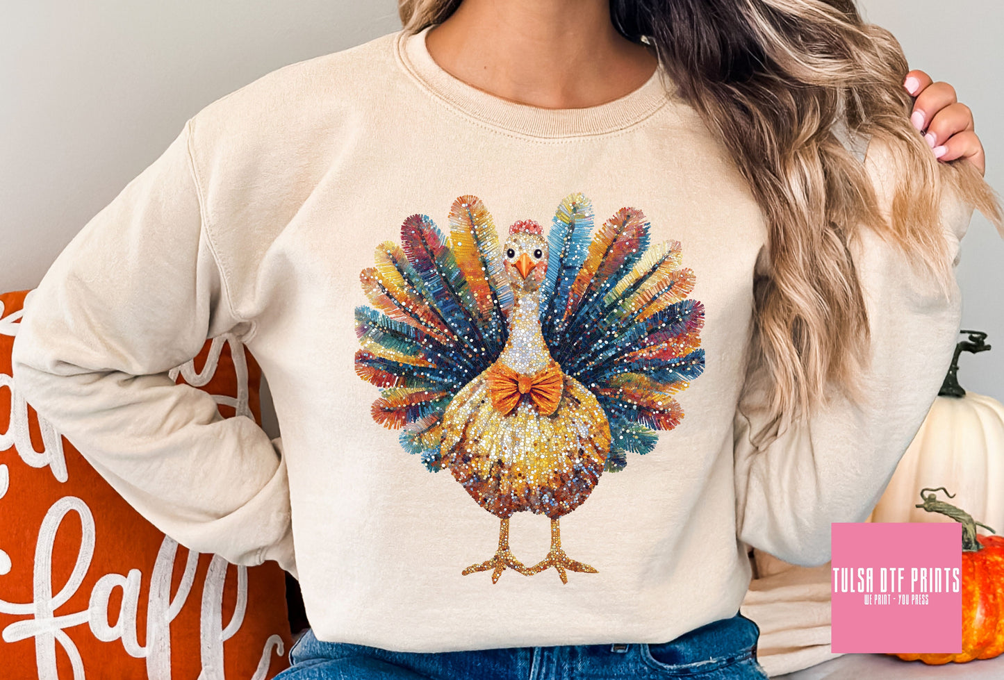 DTF FAUX GLITTER/SEQUIN TURKEY TRANSFER