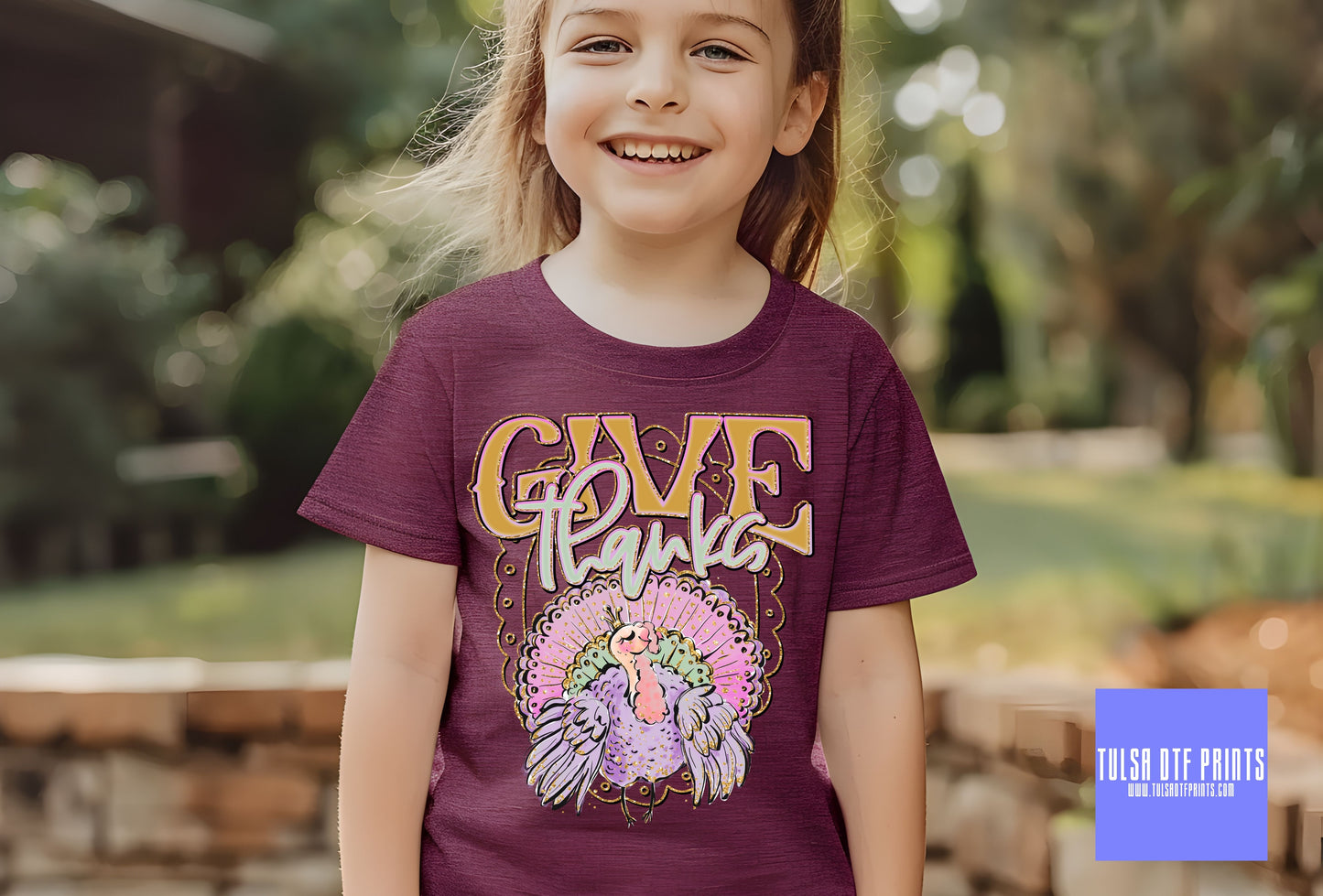 DTF GIVE THANKS GOLD/PINK/PURPLE TURKEY TRANSFER