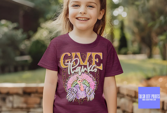 DTF GIVE THANKS GOLD/PINK/PURPLE TURKEY TRANSFER