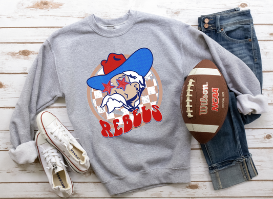 DTF REBELS RED/ROYAL W/TAN CHECKERED PREPPY MASCOT TRANSFER