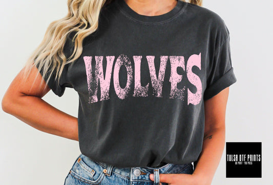 DTF WOLVES PINK GRUNGE MASCOT TRANSFER