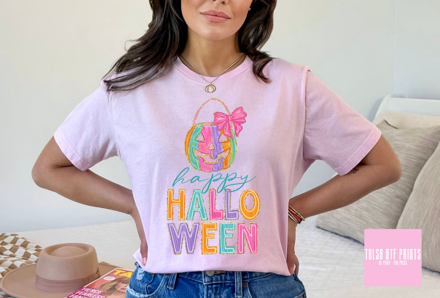 DTF PASTEL MULTICOLOR HAPPY HALLOWEEN TRANSFER