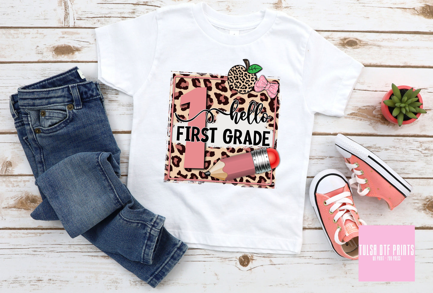 DTF PINK LEOPARD BACK TO SCHOOL (PRE-SCHOOL TO FIFTH GRADE AVAIL.) TRANSFER