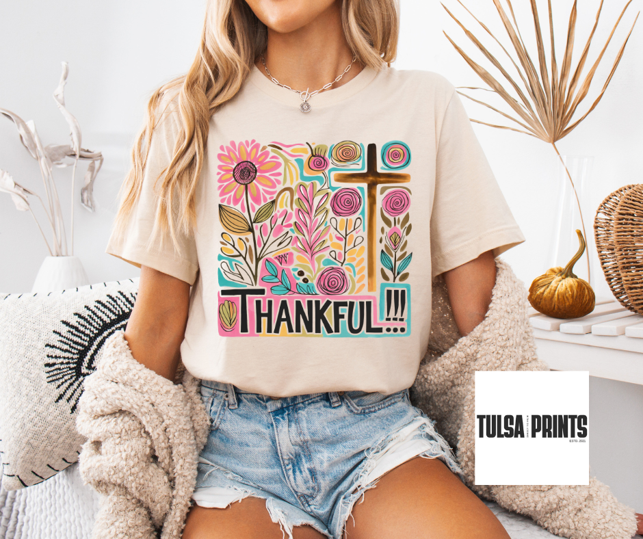 DTF THANKFUL CROSS FLORAL ART TRANSFER