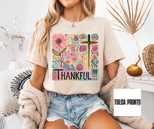 DTF THANKFUL CROSS FLORAL ART TRANSFER