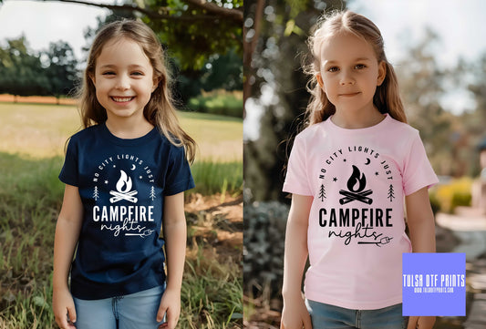 DTF NO CITY LIGHTS JUST CAMPIRE NIGHTS (2 COLORS AVAIL.) TRANSFER