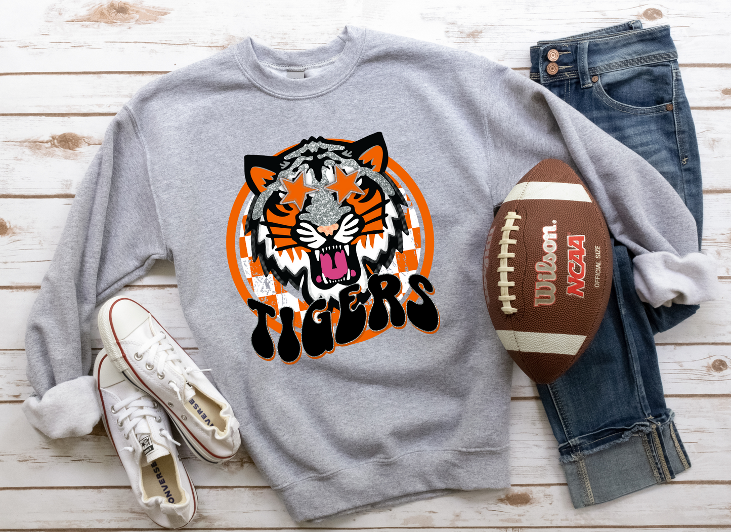 DTF TIGERS BLACK/ORANGE PREPPY MASCOT TRANSFER