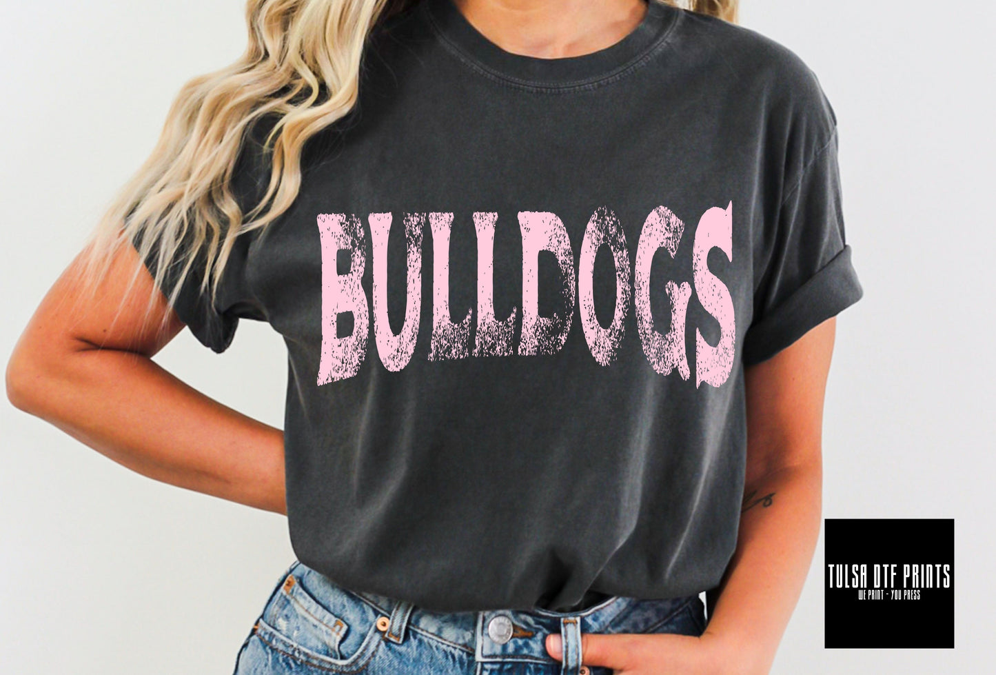 DTF BULLDOGS PINK GRUNGE MASCOT TRANSFER