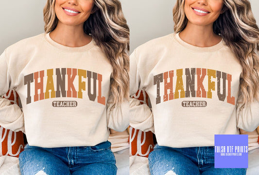 DTF THANKFUL TEACHER VARSITY LETTERS TRANSFER