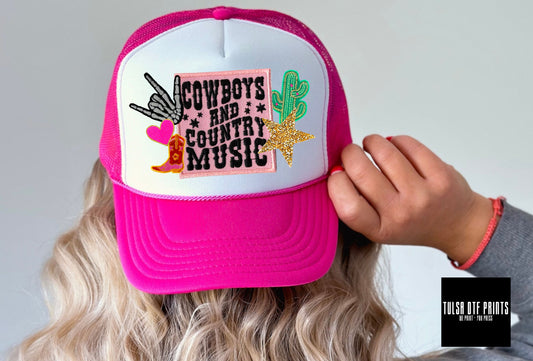 DTF COWBOYS AND COUNTRY MUSIC FAUX HAT PATCH TRANSFER