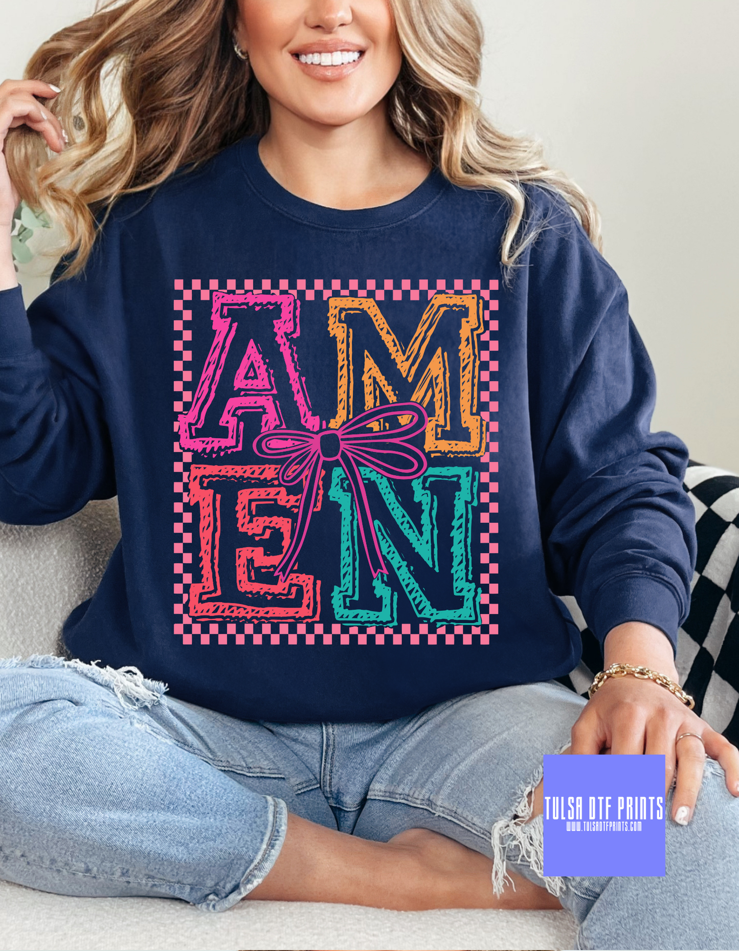 DTF AMEN BOW CHECKER TRANSFER