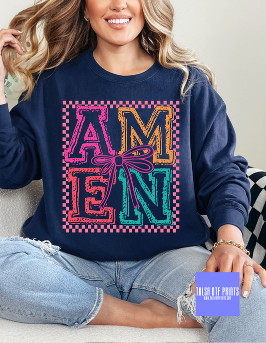 DTF AMEN BOW CHECKER TRANSFER