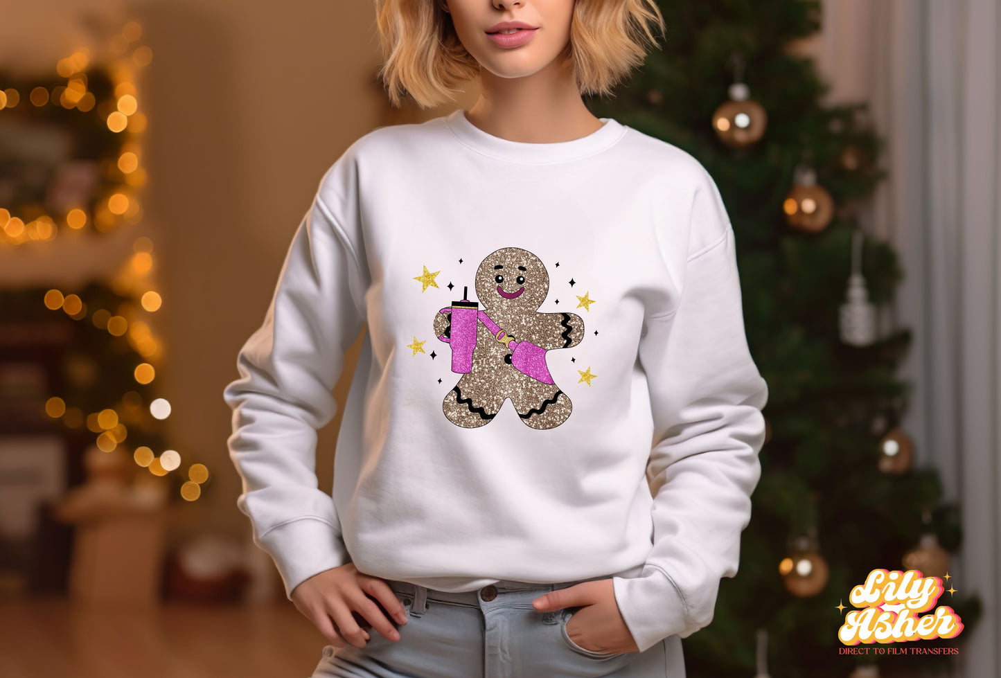 DTF FAUX GLITTER GINGERBREAD TRANSFER