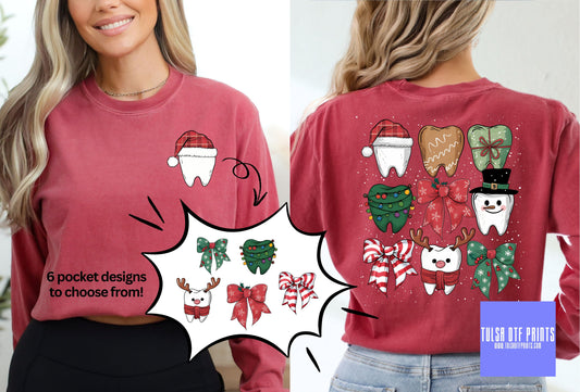 DTF DENTAL CHRISTMAS W/ POCKET (6 POCKET DESIGNS AVAIL.) TRANSFER