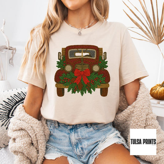 DTF CHRISTMAS TRUCK FAUX CROCHET TRANSFER