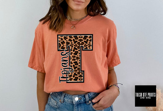 DTF TROJANS LEOPARD PRINT MASCOT TRANSFER