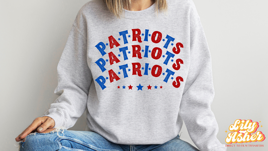 DTF PATRIOTS BLUE-RED STACKED TEXT W/ STARS TRANSFER