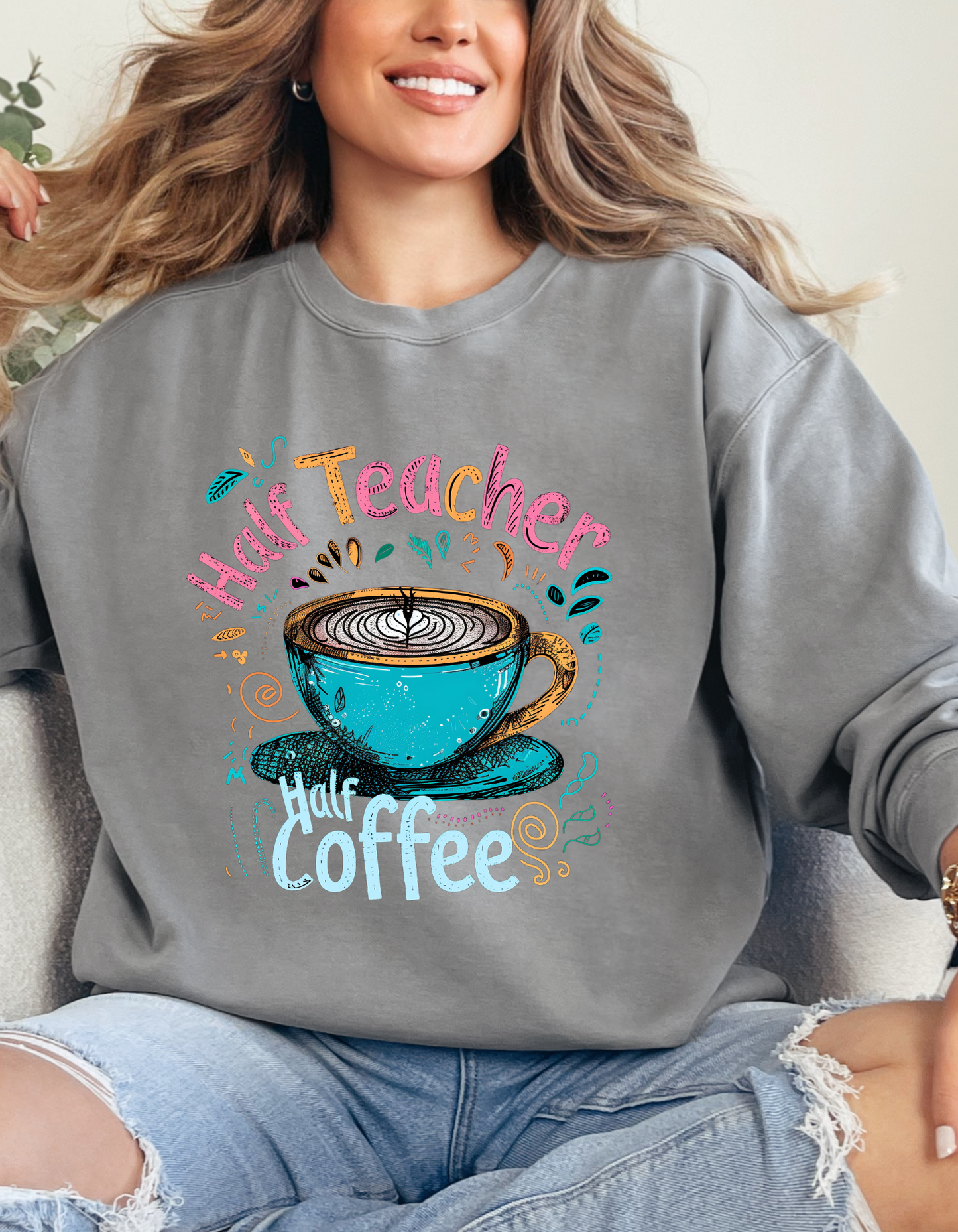 DTF HALF TEACHER HALF COFFEE TRANSFER