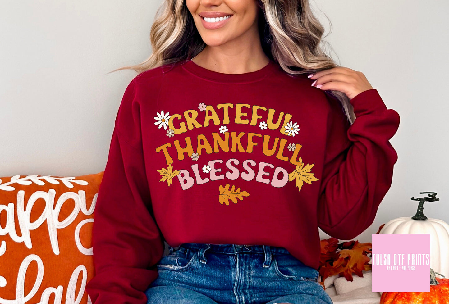 DTF GRATEFUL, THANKFUL & BLESSED THANKSGIVING TRANSFER