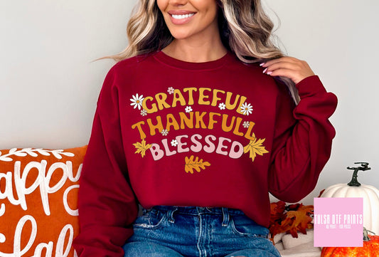 DTF GRATEFUL, THANKFUL & BLESSED THANKSGIVING TRANSFER