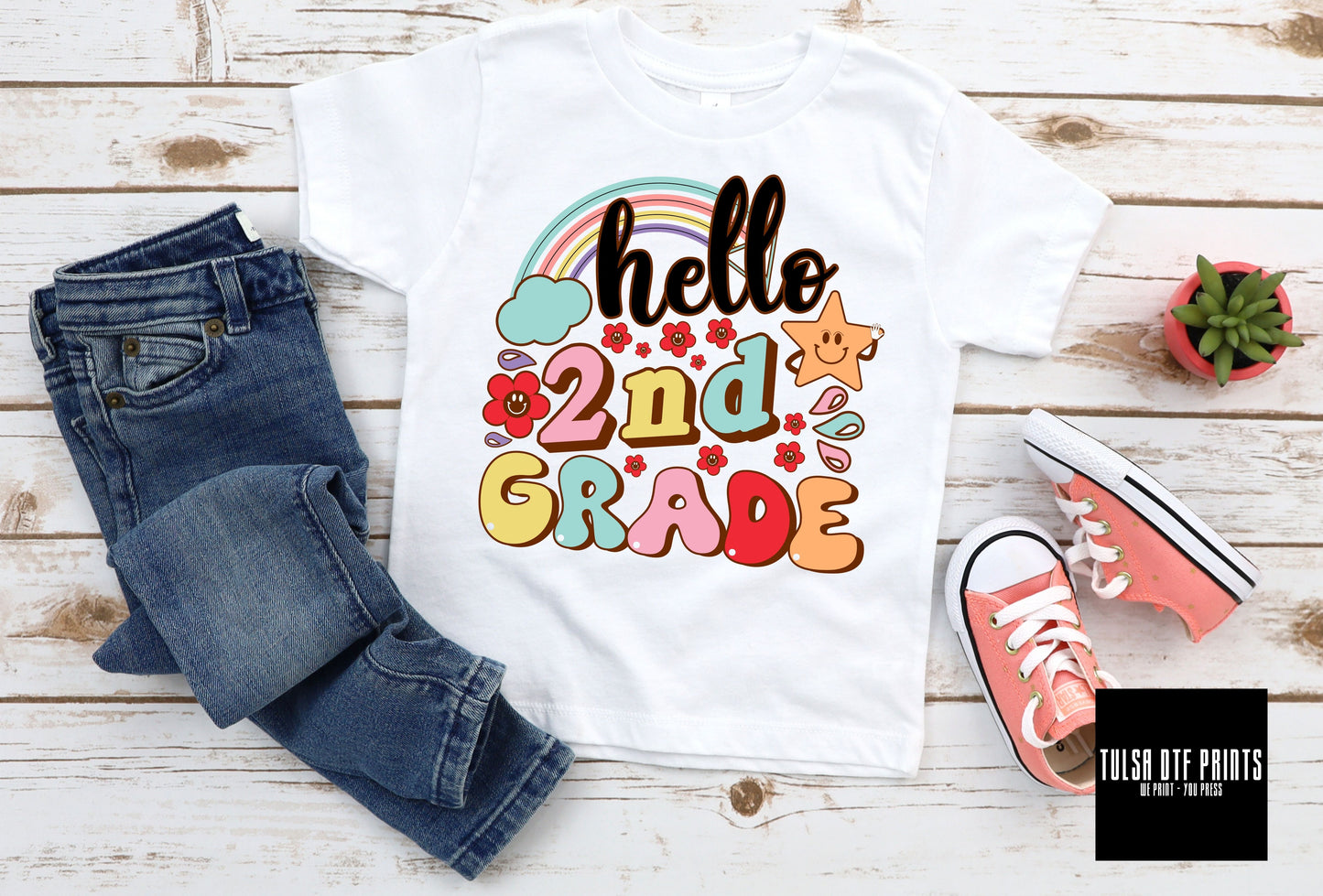 DTF BACK TO SCHOOL HELLO RAINBOW RETRO GROOVY (1ST GRADE TO 5TH GRADE AVAIL.) TRANSFER