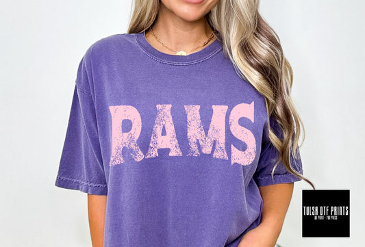 DTF RAMS PINK GRUNGE MASCOT TRANSFER