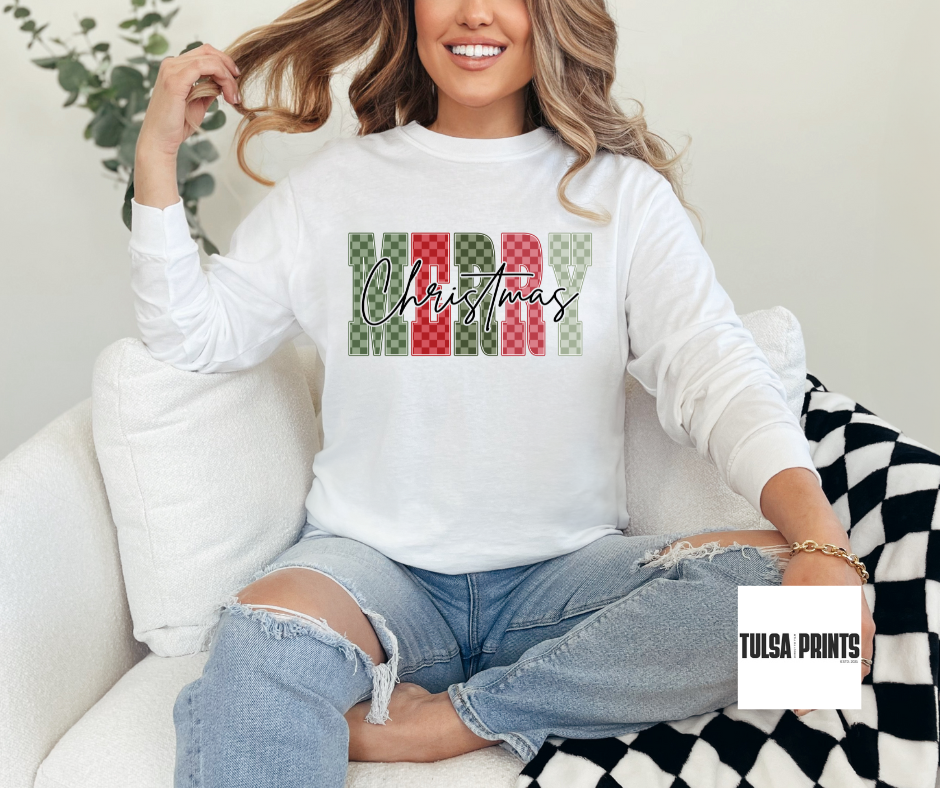 DTF TRENDY CHECKERED MERRY CHRISTMAS TRANSFER
