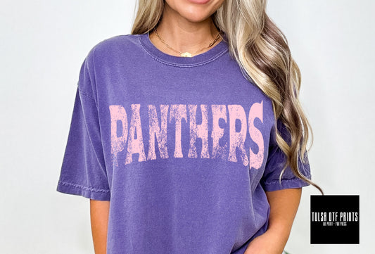 DTF PANTHERS PINK GRUNGE MASCOT TRANSFER