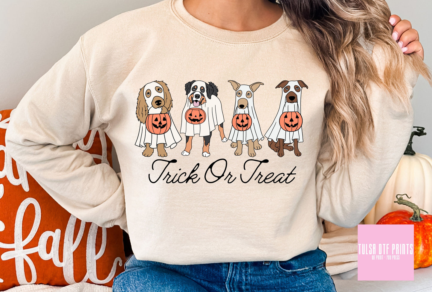 DTF TRICK OR TREAT DOG GHOSTS TRANSFER