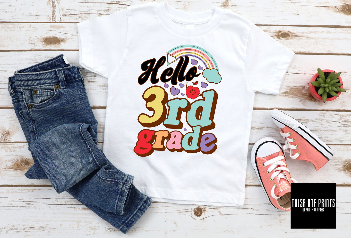 DTF BACK TO SCHOOL HELLO RAINBOW RETRO GROOVY (1ST GRADE TO 5TH GRADE AVAIL.) TRANSFER