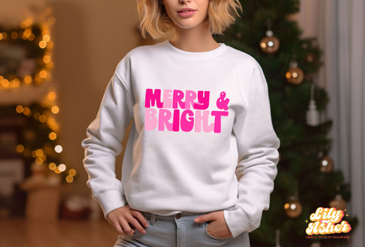 DTF MERRY & BRIGHT PINK TEXT TRANSFER