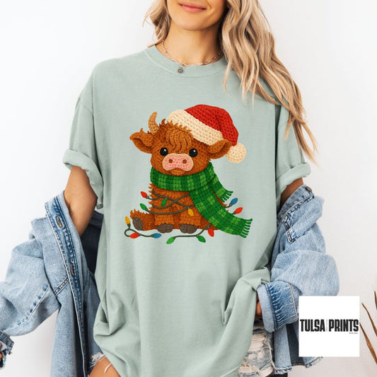 DTF FESTIVE COW FAUX CROCHET TRANSFER