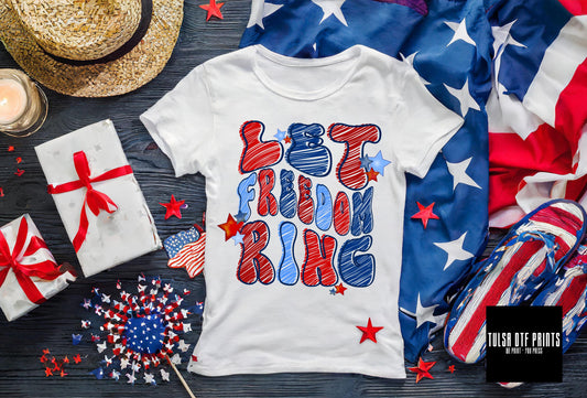 DTF LET FREEDOM RING LETTER DOODLE TRANSFER