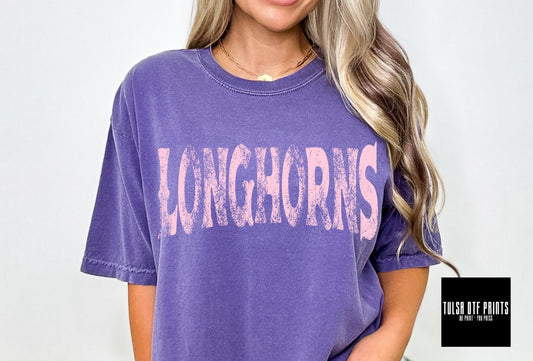 DTF LONGHORNS PINK GRUNGE MASCOT TRANSFER