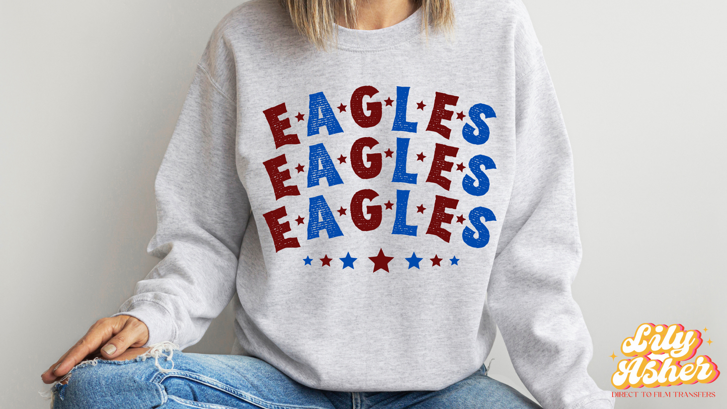 DTF EAGLES MAROON-RED STACKED TEXT W/ STARS TRANSFER