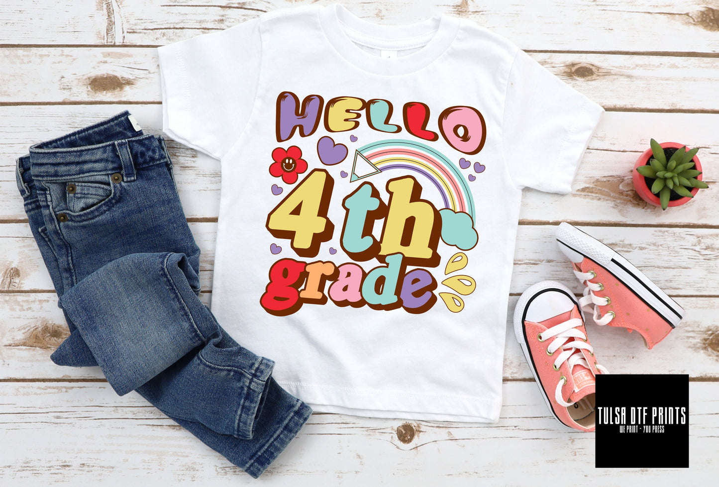 DTF BACK TO SCHOOL HELLO RAINBOW RETRO GROOVY (1ST GRADE TO 5TH GRADE AVAIL.) TRANSFER