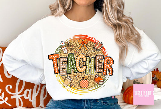 DTF TEACHER FALL LEO PRINTS TRANSFER