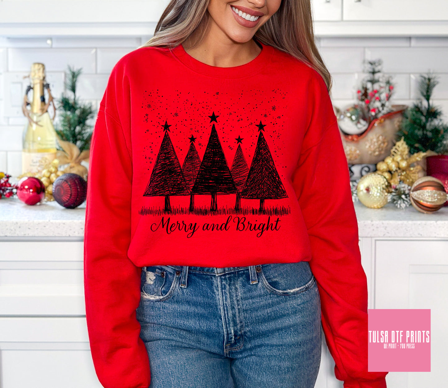 DTF MERRY & BRIGHT SCRIBBLE (2 COLORS AVAILABLE) TRANSFER