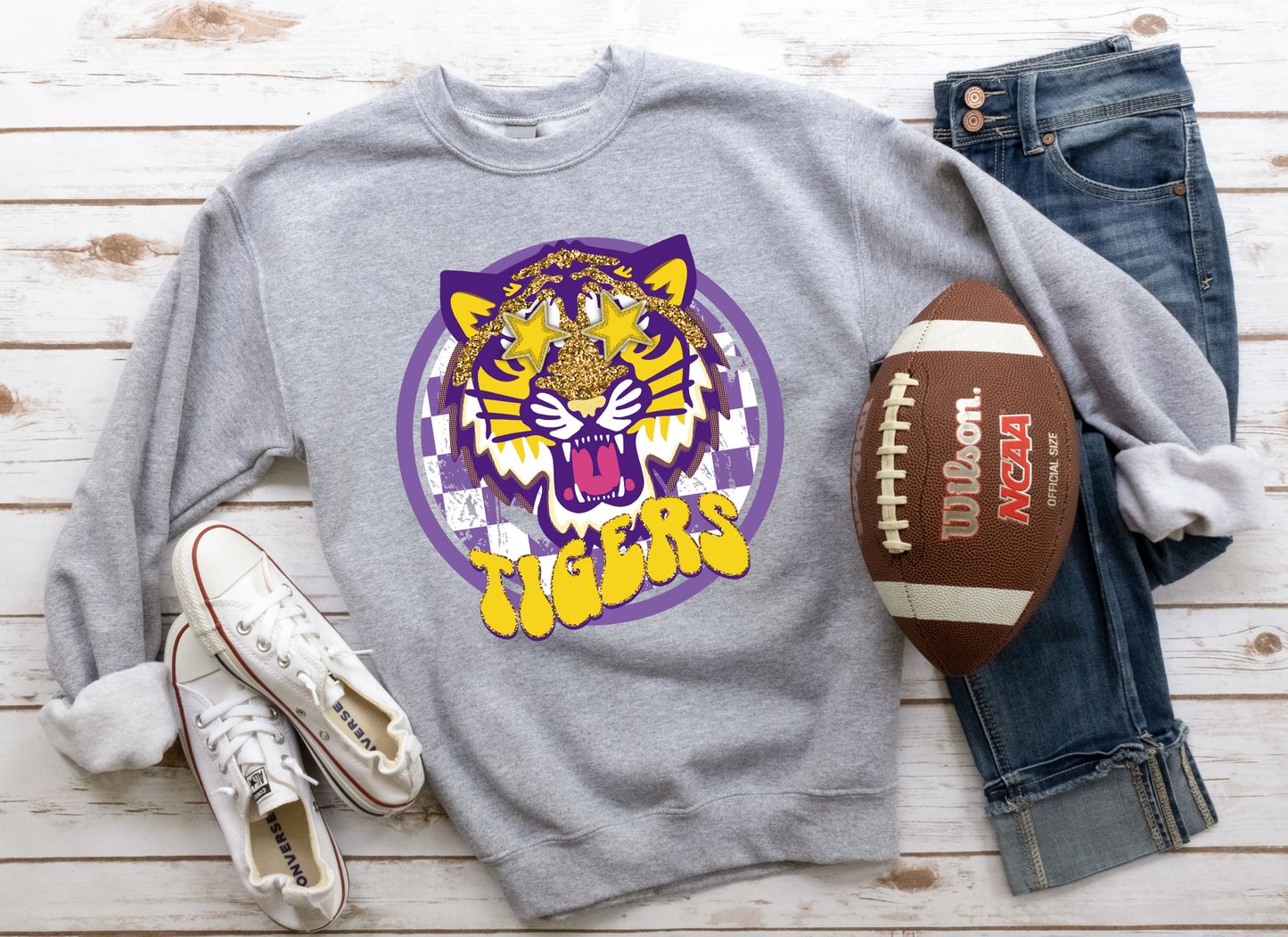 DTF TIGERS PURPLE/YELLOW PREPPY MASCOT TRANSFER