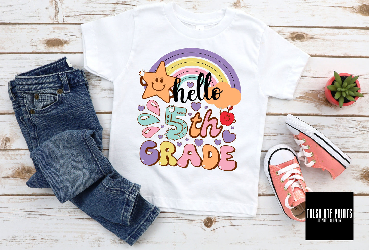 DTF BACK TO SCHOOL HELLO RAINBOW RETRO GROOVY (1ST GRADE TO 5TH GRADE AVAIL.) TRANSFER