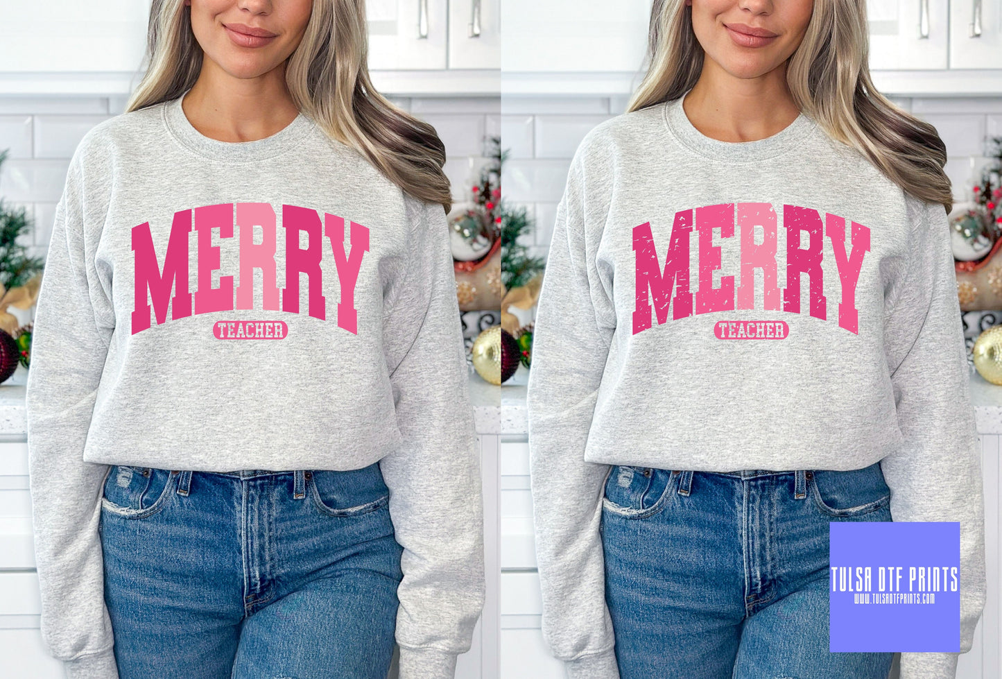 DTF MERRY TEACHER PINK VARSITY LETTERS TRANSFER