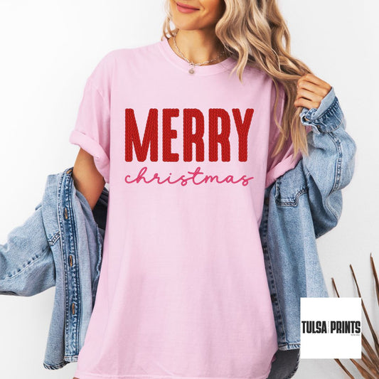 DTF MERRY CHRISTMAS SCRIPT FAUX CROCHET TRANSFER