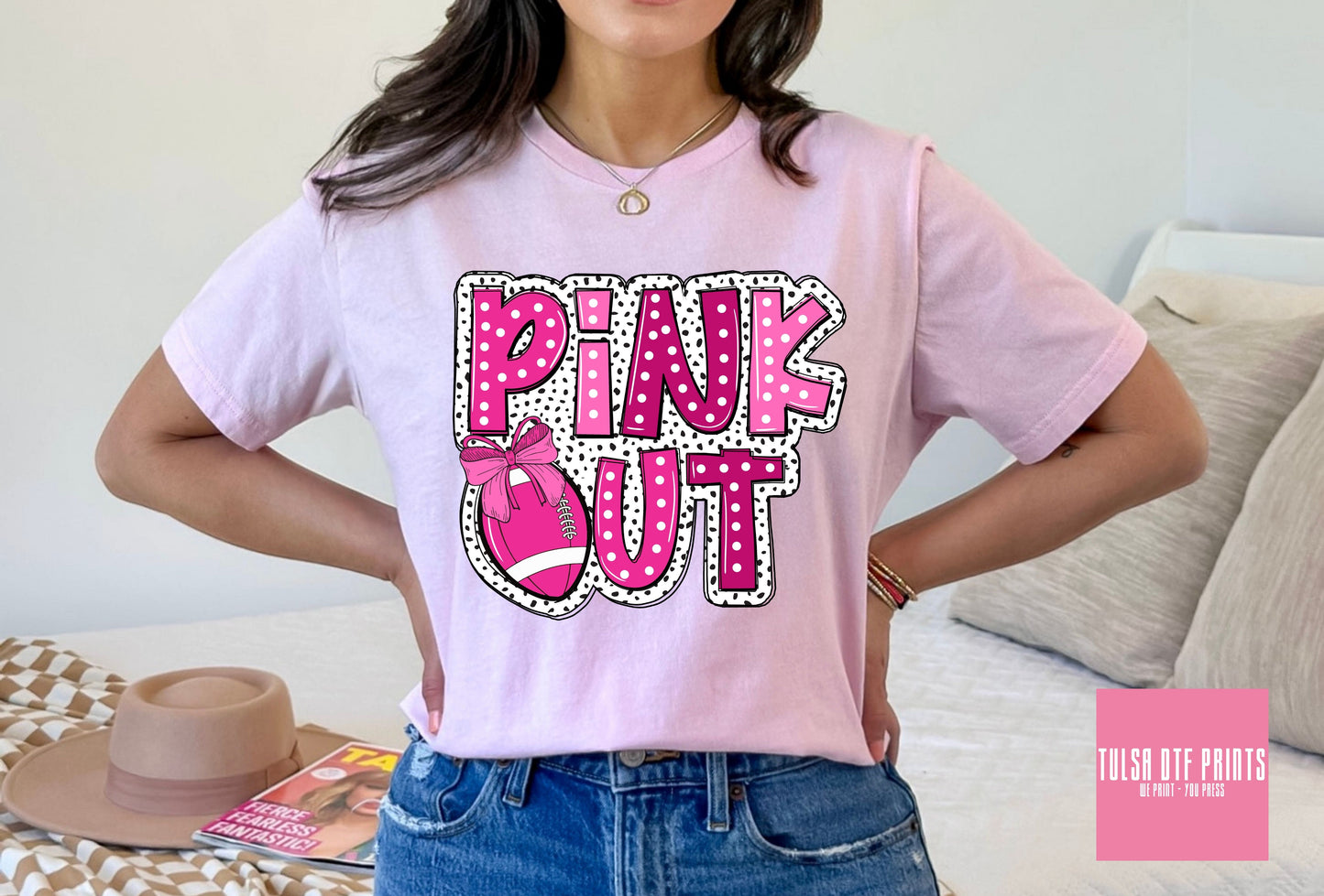 DTF PINK OUT FOOTBALL DALMATIAN PRINTS TRANSFER