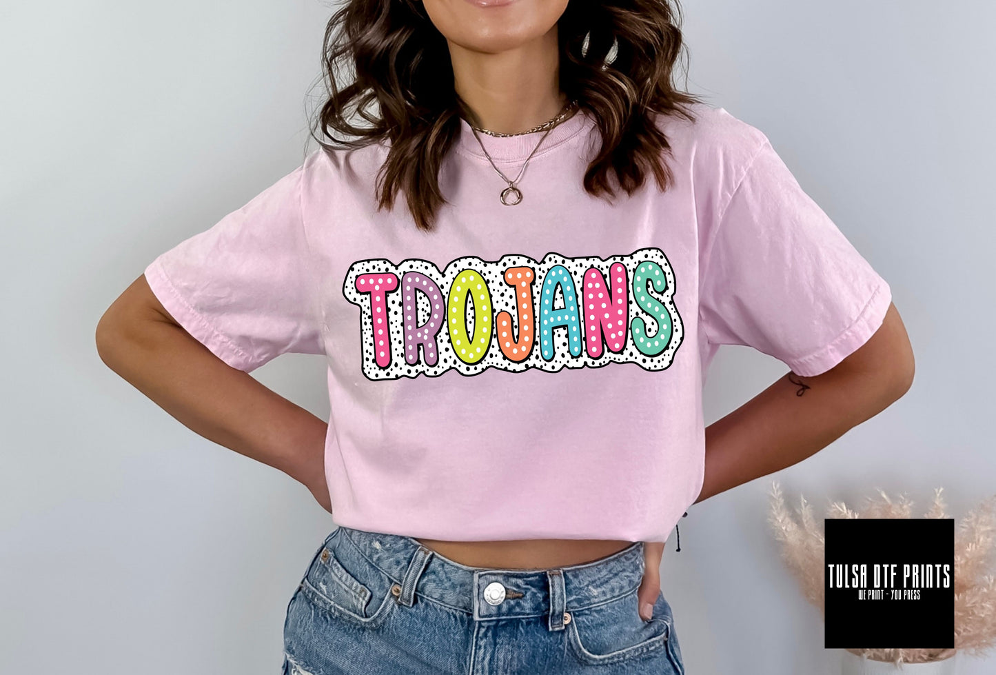 DTF TROJANS MULTICOLOR DALMATIAN PRINTS TRANSFER