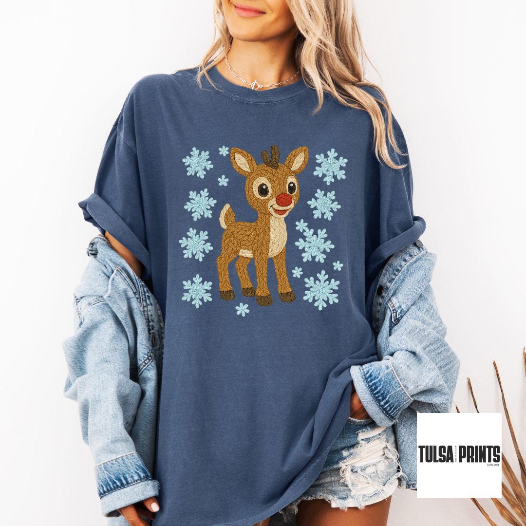 DTF SNOW REINDEER FAUX CROCHET TRANSFER